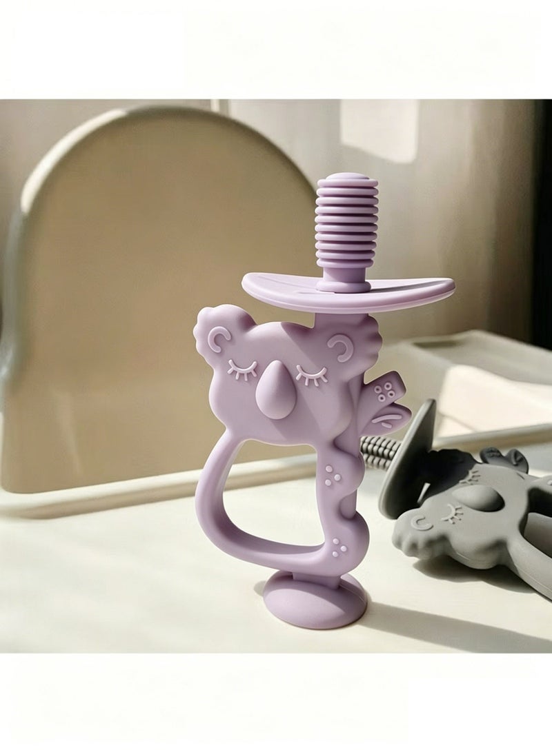 Amanli 1 Pcs Koala Shape Teething Toy, Safe Easy to Hold BPA Free Silicone Teethers, 360° Baby 1 Pcs Toothbrush with Suction Base, Teether Toys Best for Baby 6-12 Months (purple) - Image 5