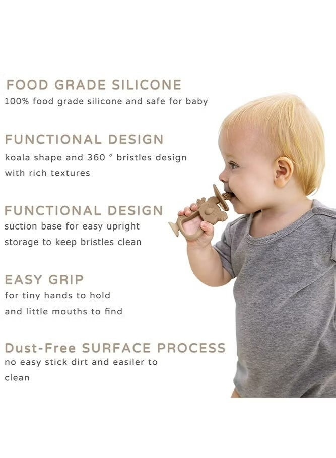 Amanli 1 Pcs Koala Shape Teething Toy, Safe Easy to Hold BPA Free Silicone Teethers, 360° Baby 1 Pcs Toothbrush with Suction Base, Teether Toys Best for Baby 6-12 Months (purple) - Image 4