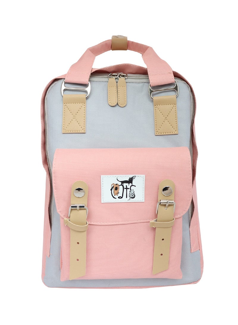 بيج ديزاين حقيبة ظهر للكمبيوتر المحمول مقاس 14 إنش من Biggdesign بتصميم القطط ومضادة للسرقة مع منفذ USB للشحن باللون الوردي. - Image 1