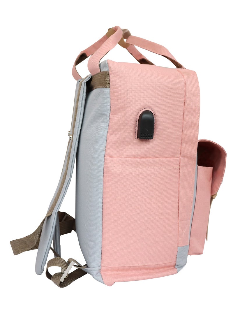 بيج ديزاين حقيبة ظهر للكمبيوتر المحمول مقاس 14 إنش من Biggdesign بتصميم القطط ومضادة للسرقة مع منفذ USB للشحن باللون الوردي. - Image 2