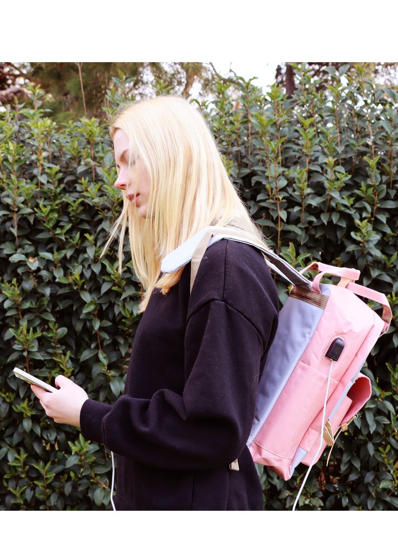 بيج ديزاين حقيبة ظهر للكمبيوتر المحمول مقاس 14 إنش من Biggdesign بتصميم القطط ومضادة للسرقة مع منفذ USB للشحن باللون الوردي. - Image 5