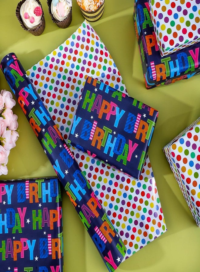 woric Reversible Birthday Wrapping Paper Roll 17 Inch x 36 Feet Happy Birthday Lettering Gift Wrapping Paper for Boys Girls Kids Party, Baby Shower, Holiday - Image 4
