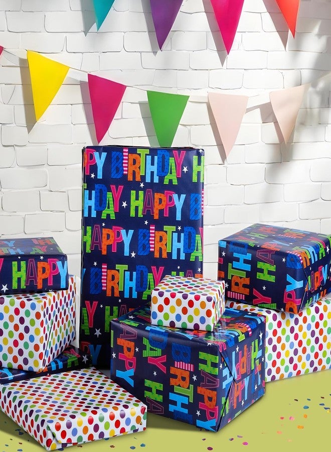 woric Reversible Birthday Wrapping Paper Roll 17 Inch x 36 Feet Happy Birthday Lettering Gift Wrapping Paper for Boys Girls Kids Party, Baby Shower, Holiday - Image 5