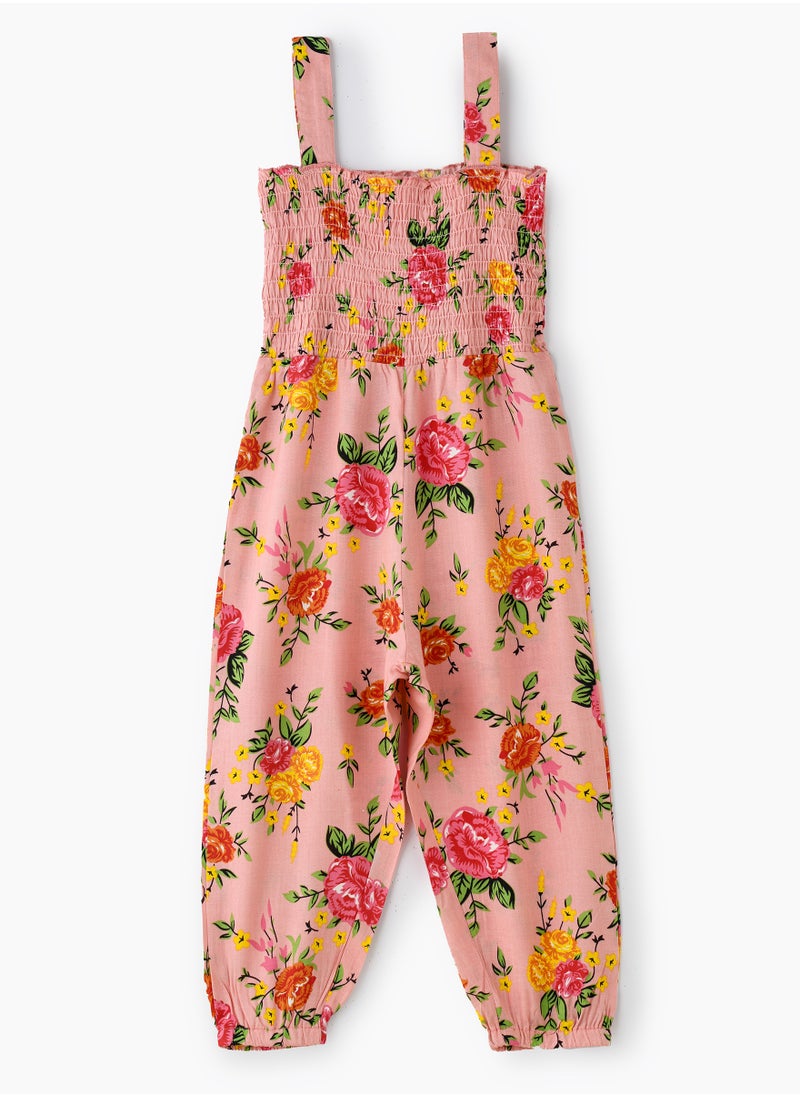 Jelliene Girls' Pink Floral Viscose Jumpsuit  - Image 1