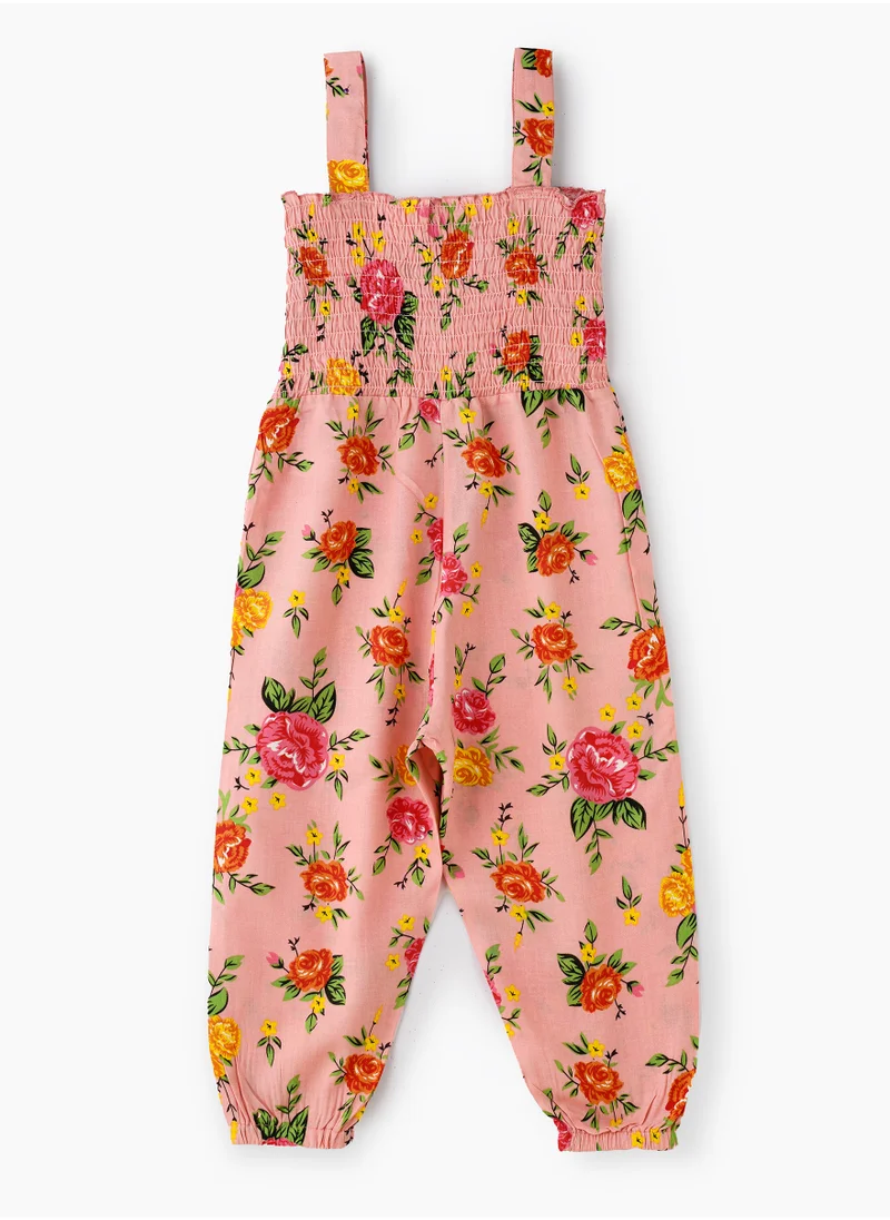 جيلين Girls' Pink Floral Viscose Jumpsuit