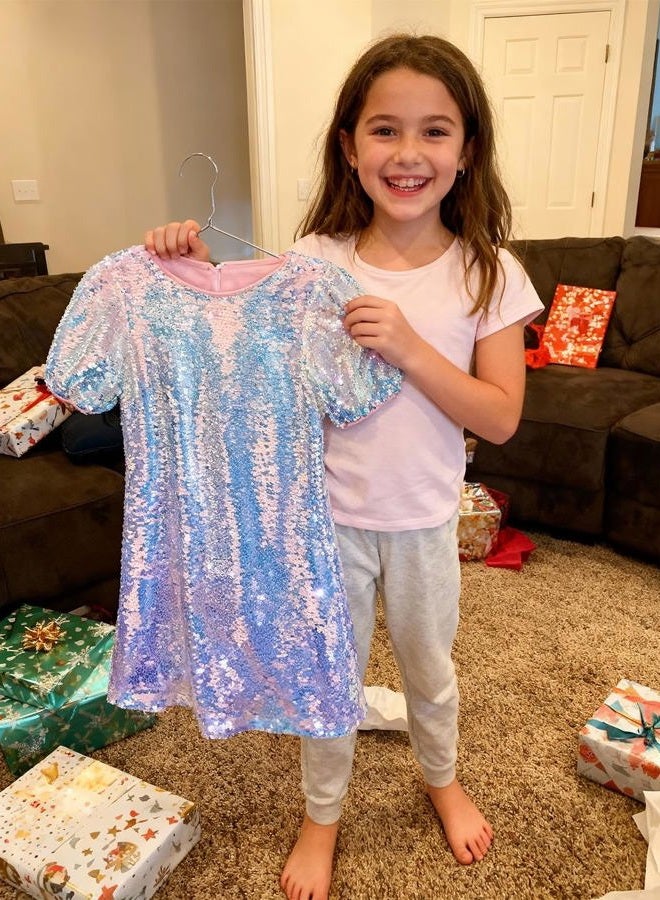 WELAKEN Girls Sequin Dress Sparkly Fancy Short Puff Sleeves Gradient Party Dress - Image 2