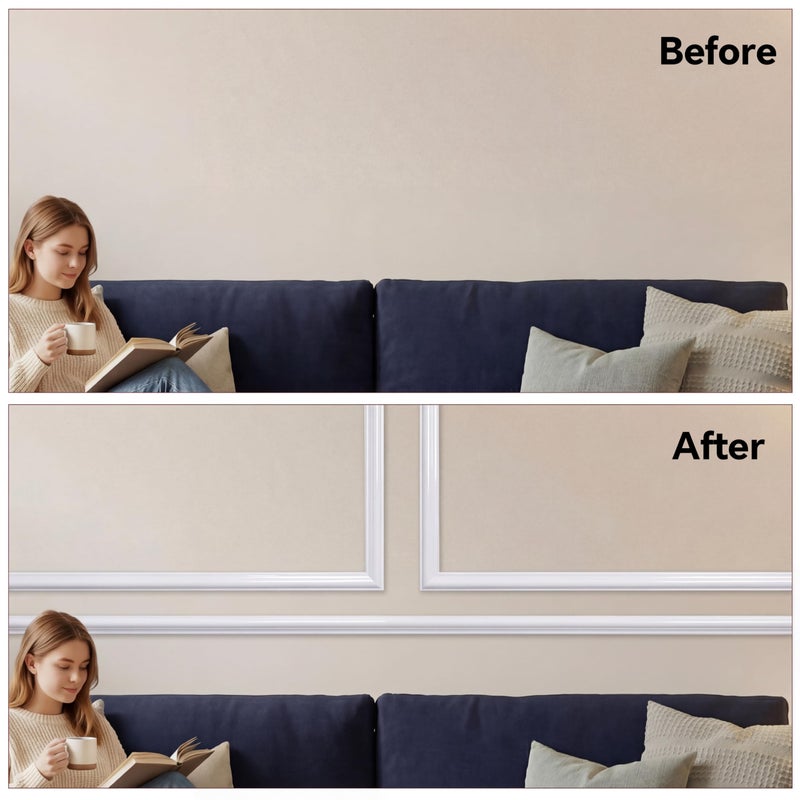 Innconee 118 Inch Peel and Stick Wall Molding Trim Chair Rail Panel Flexible Self Adhesive 3D Crown Moulding Trim for DIY Home Wall Decor Mirror Protection Door Cabinet Frame(Stylish,2.36 in,White) - Image 4