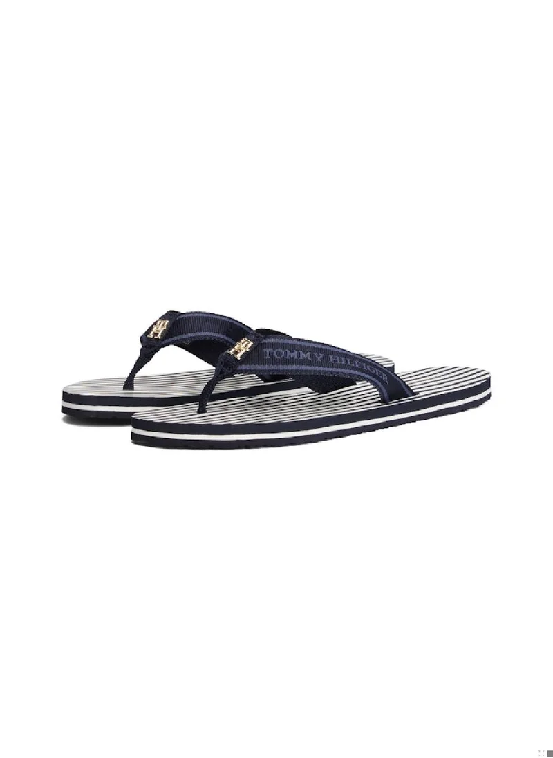TOMMY HILFIGER Women's Stripe Logo Webbing Flip-Flops - Polyester, Blue
