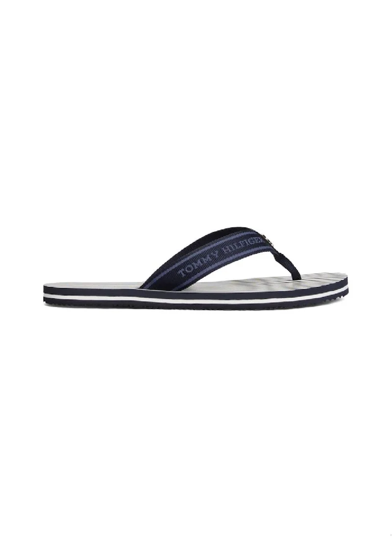 TOMMY HILFIGER Women's Stripe Logo Webbing Flip-Flops - Polyester, Blue