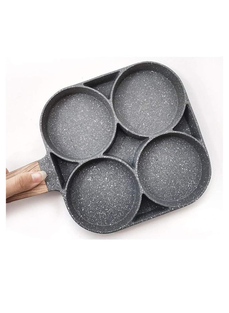 4 Hole Omelet Pan for Burger Eggs, Ham Pancake Maker Wooden Handle Frying Pot Non-Stick Cooking Breakfast  - Image 5