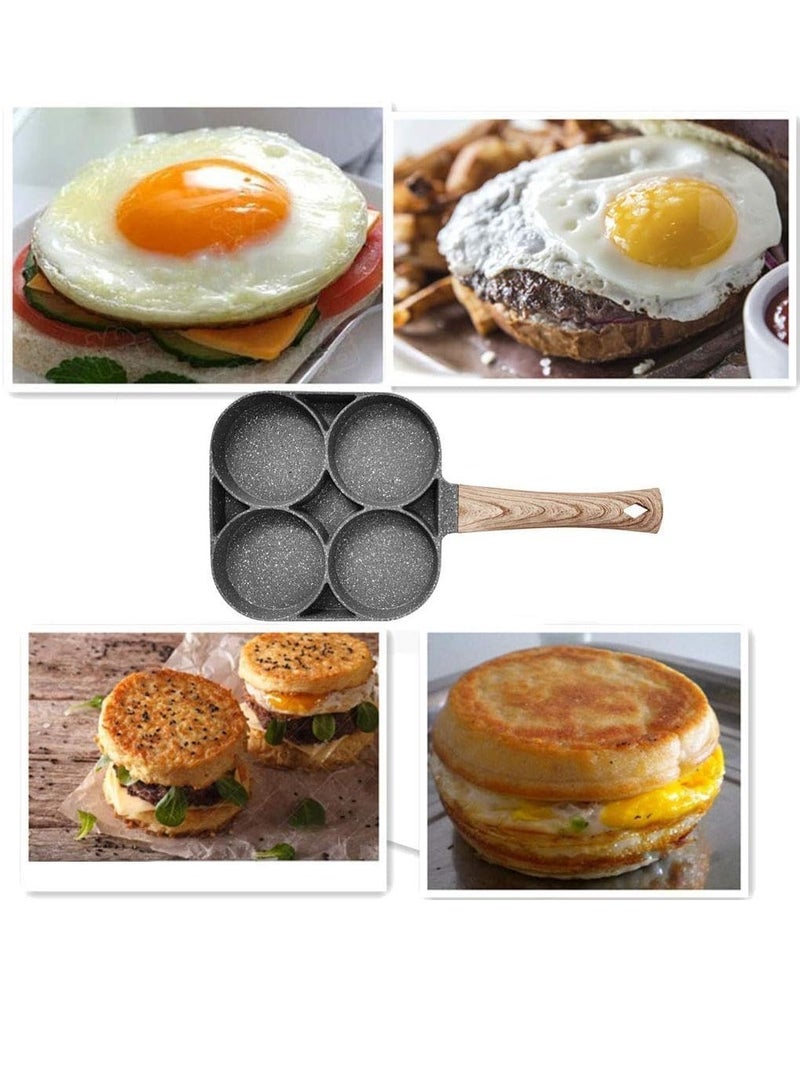 4 Hole Omelet Pan for Burger Eggs, Ham Pancake Maker Wooden Handle Frying Pot Non-Stick Cooking Breakfast  - Image 4
