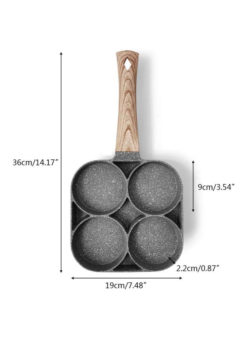4 Hole Omelet Pan for Burger Eggs, Ham Pancake Maker Wooden Handle Frying Pot Non-Stick Cooking Breakfast  - Image 2