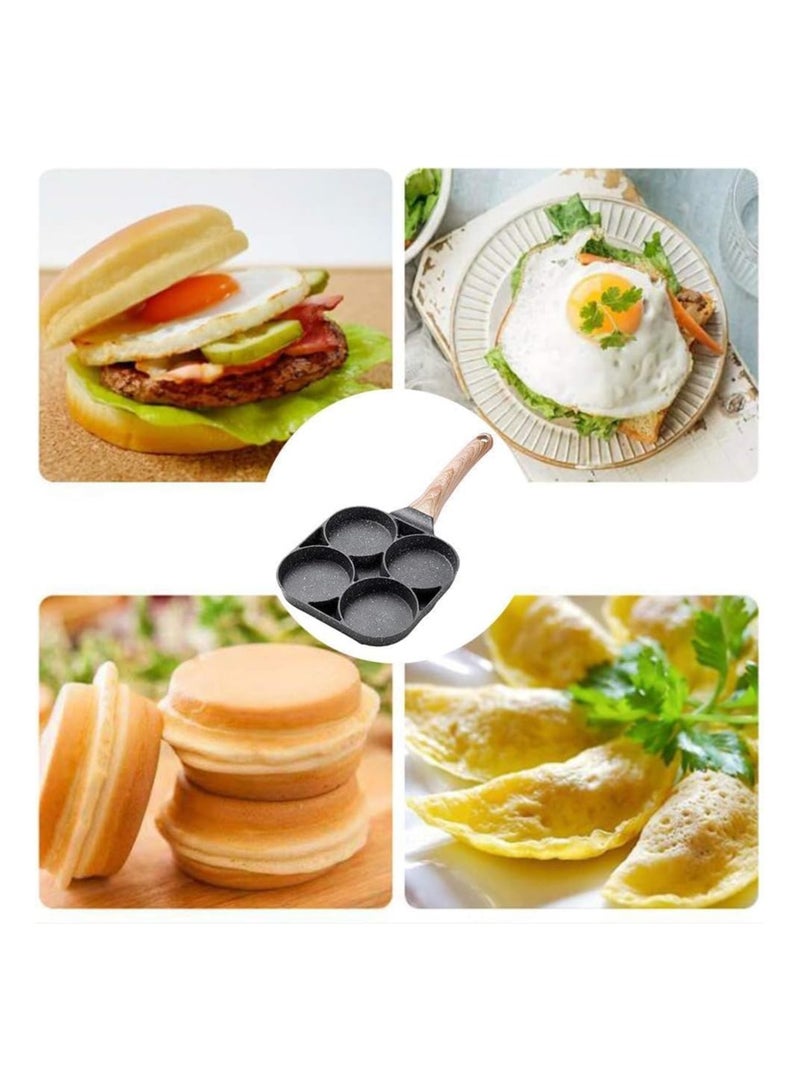 4 Hole Omelet Pan for Burger Eggs, Ham Pancake Maker Wooden Handle Frying Pot Non-Stick Cooking Breakfast  - Image 3