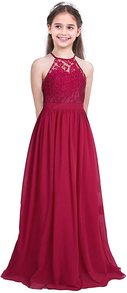 PINK WINGS Girls Lace A-line Maxi Length Gown (12-13 Years, Red) - Image 3