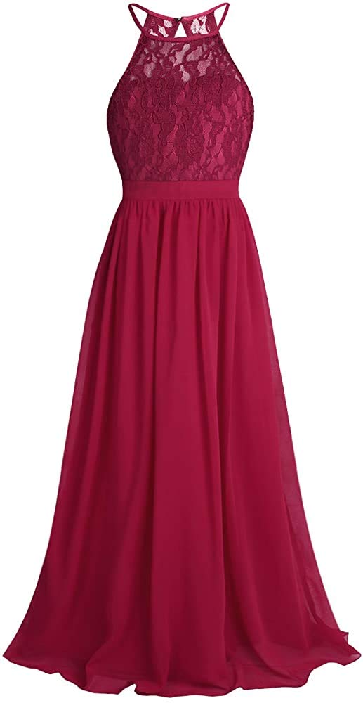 PINK WINGS Girls Lace A-line Maxi Length Gown (12-13 Years, Red) - Image 1