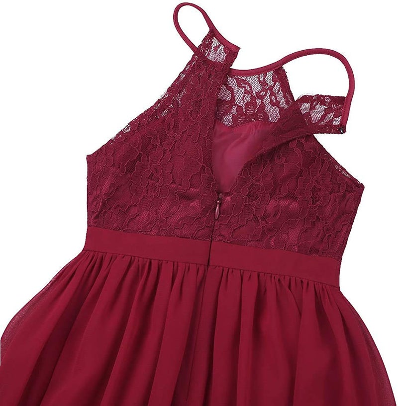 PINK WINGS Girls Lace A-line Maxi Length Gown (12-13 Years, Red) - Image 5