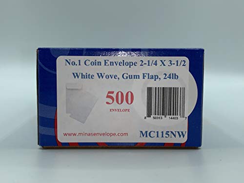 Minas Envelope 500 Minas Envelope #1 Coin Envelope, 2-1/4" X 3-1/2", Sturdy 24lb. White Paper, Gum Flap, 500 Envelopes (White) - Image 5