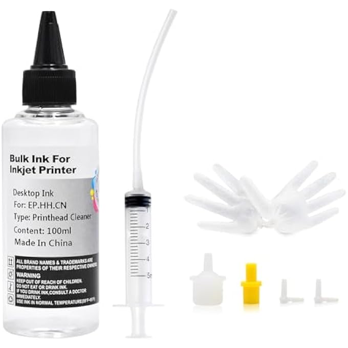 PRINTHEAD CLEANER KIT FOR INKJET PRINTERS PRINTER NOZZLE CLEANING KIT COMPATIBLE FOR ALL PRINT HEAD OF PRINTERS EPSON/HP/CANON/BROTHER/LEXMARK/KODAK/SAMSUNG 100ML 10ML PREMIUM SYRINGE 1PK - Image 1