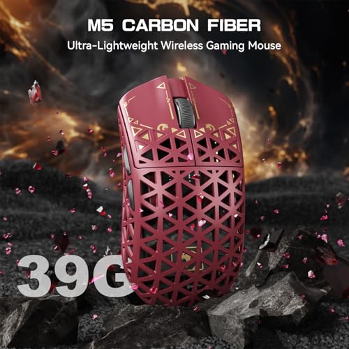 MAMBASNAKE M5 Ultra Carbon Fiber 8KHz Wireless Gaming Mouse,PAW3950MAX Sensor 42K DPI,39g Superlight Tri-Mode 2.4GHz/BT/Wired Computer Mice,Web Driver Support,for Win/Mac/FPS/MOBA/Esports-Red (A) - Image 4