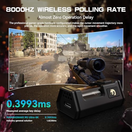 MAMBASNAKE M5 Ultra Carbon Fiber 8KHz Wireless Gaming Mouse,PAW3950MAX Sensor 42K DPI,39g Superlight Tri-Mode 2.4GHz/BT/Wired Computer Mice,Web Driver Support,for Win/Mac/FPS/MOBA/Esports-Red (A) - Image 3
