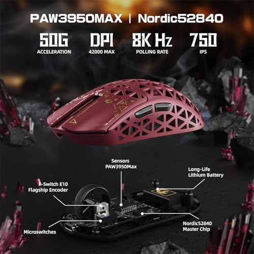 MAMBASNAKE M5 Ultra Carbon Fiber 8KHz Wireless Gaming Mouse,PAW3950MAX Sensor 42K DPI,39g Superlight Tri-Mode 2.4GHz/BT/Wired Computer Mice,Web Driver Support,for Win/Mac/FPS/MOBA/Esports-Red (A) - Image 5