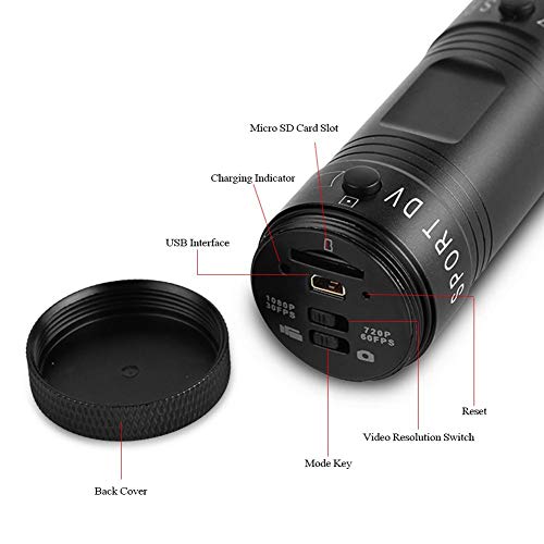 ZERONE كاميرا زيرون الرياضية، كاميرا DV صغيرة محمولة بدقة كاملة 1080P 720P مع ميكروفون، كاميرا دراجة نارية ومركبة مقاومة للماء IPX-4 للرياضات الخارجية (أسود) - Image 4