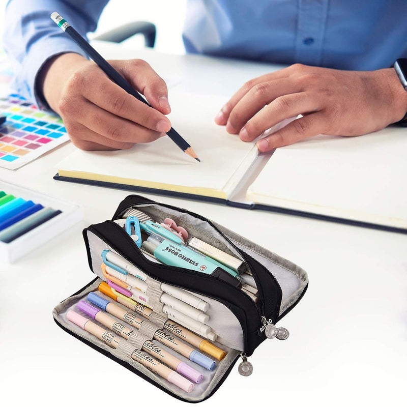 Droposale Special Pencil Pouch Big Pen Bag Multiple Use Zipper Bags School Office Organizer for Teens Boys Girls Adults Student (Black) - Image 2
