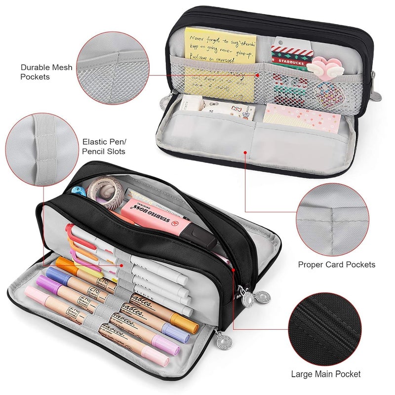 Droposale Special Pencil Pouch Big Pen Bag Multiple Use Zipper Bags School Office Organizer for Teens Boys Girls Adults Student (Black) - Image 1