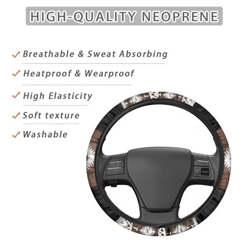 Wanyint Southwest Aztec Brown Black Car Steering Wheel Cover 15 Inch Universal Breathable Soft Anti-Slip Sweat Absorbent Car Accessory Fit for Most Vehicles - Image 3