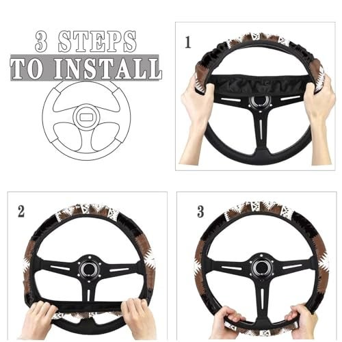 Wanyint Southwest Aztec Brown Black Car Steering Wheel Cover 15 Inch Universal Breathable Soft Anti-Slip Sweat Absorbent Car Accessory Fit for Most Vehicles - Image 5