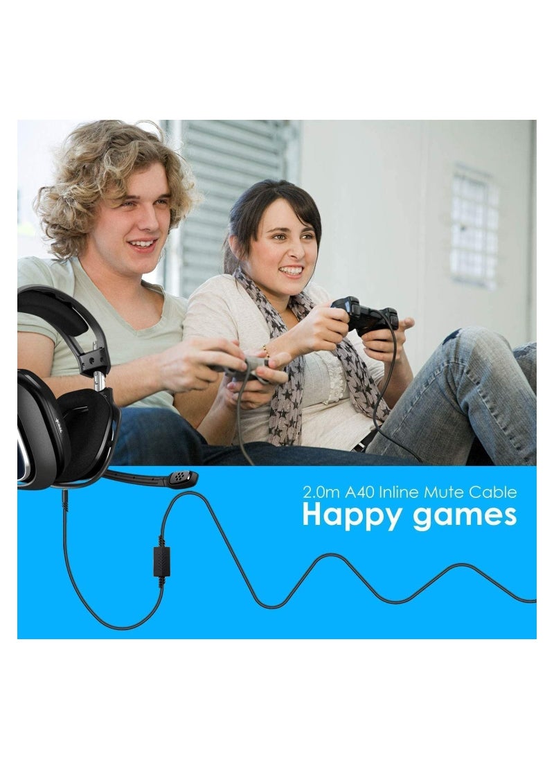 Headset Cable for Astro A10 A40, 2.0M A40 Inline Mute Cable Cord Compatible with Astro A10/A40 Gaming Headsets Xbox One Ps4 Controller Headphone Audio Extension Cable 6.5 Feet (Not Original)