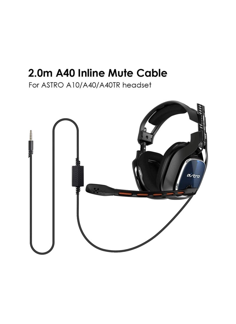 Headset Cable for Astro A10 A40, 2.0M A40 Inline Mute Cable Cord Compatible with Astro A10/A40 Gaming Headsets Xbox One Ps4 Controller Headphone Audio Extension Cable 6.5 Feet (Not Original)