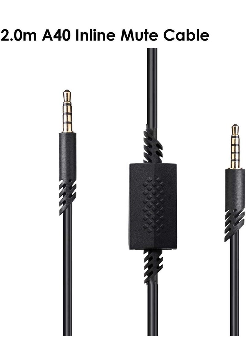 Headset Cable for Astro A10 A40, 2.0M A40 Inline Mute Cable Cord Compatible with Astro A10/A40 Gaming Headsets Xbox One Ps4 Controller Headphone Audio Extension Cable 6.5 Feet (Not Original)