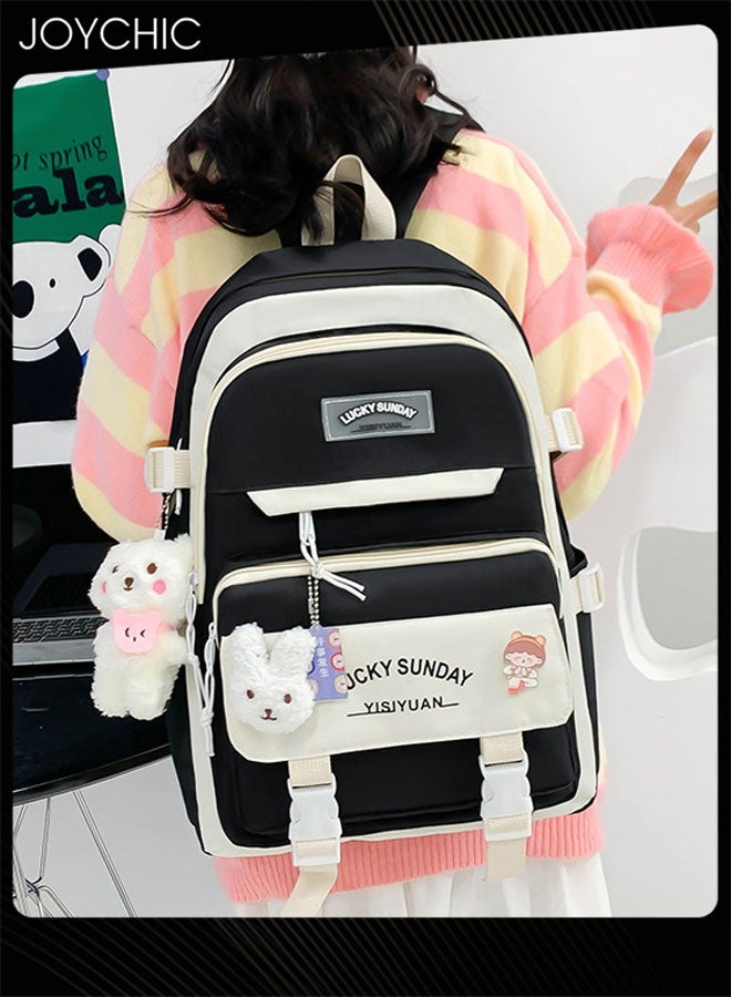 Joychic طقم حقيبة مدرسية مكون من 5 قطع للمراهقين سعة كبيرة نايلون مقاوم للماء ومتين حقيبة مدرسية مع حقيبة أقلام لطلاب المرحلة الابتدائية والمتوسطة والثانوية - Image 3