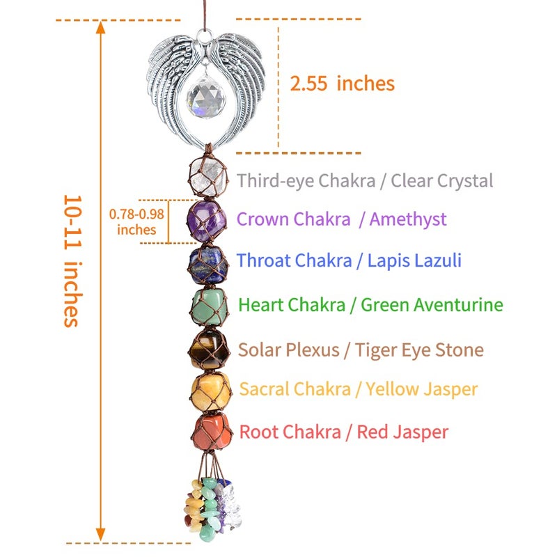 weryerker Handmade Crystal Window Car Hanging Ornaments 7 Chakra Home Decoration Feng Shui Ornament Yoga Meditation Car Decoration Tumbled Palm Stones (Angel) - Image 2