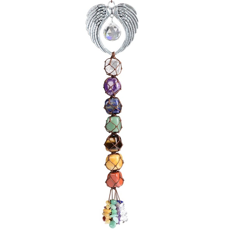 weryerker Handmade Crystal Window Car Hanging Ornaments 7 Chakra Home Decoration Feng Shui Ornament Yoga Meditation Car Decoration Tumbled Palm Stones (Angel) - Image 1