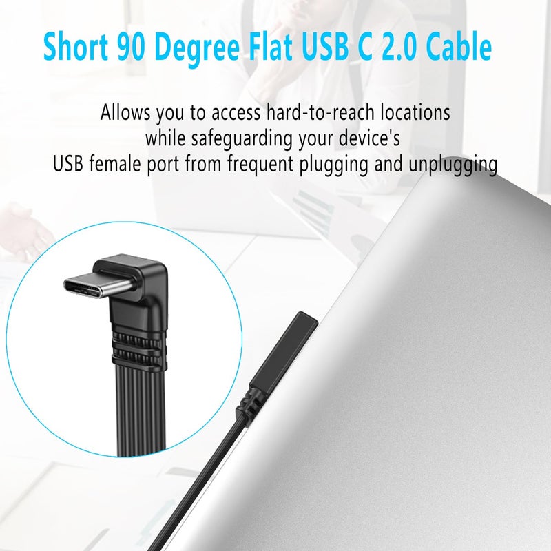 LANMINGLEL Short 90 Degree USB Type C 2.0 Flat Cable,PD 65W USB C 2.0 Fast Charge Cord,Data & Fast Charging Sync Cord,Short USB Type C Flat Soft Data Cable,for Phone (Side to Angle, 0.3M) - Image 3