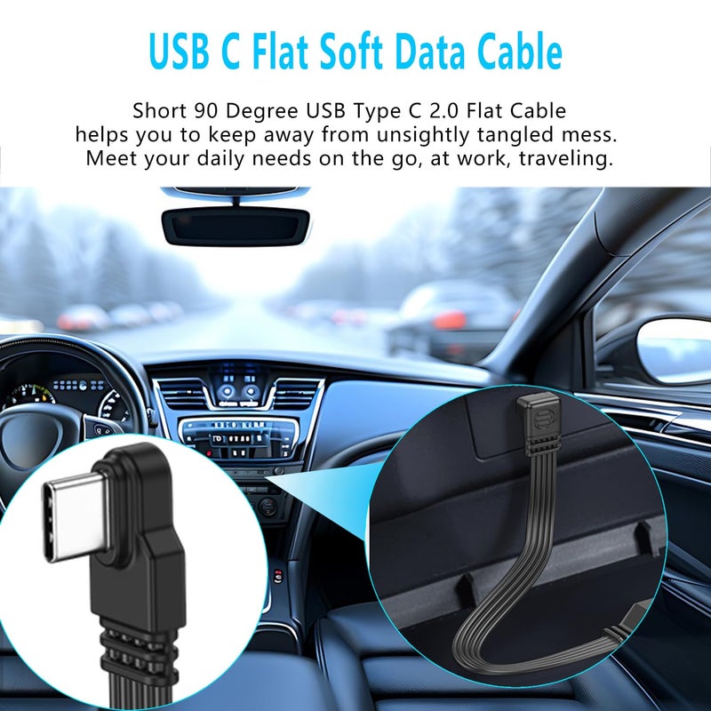 LANMINGLEL Short 90 Degree USB Type C 2.0 Flat Cable,PD 65W USB C 2.0 Fast Charge Cord,Data & Fast Charging Sync Cord,Short USB Type C Flat Soft Data Cable,for Phone (Side to Angle, 0.3M) - Image 5