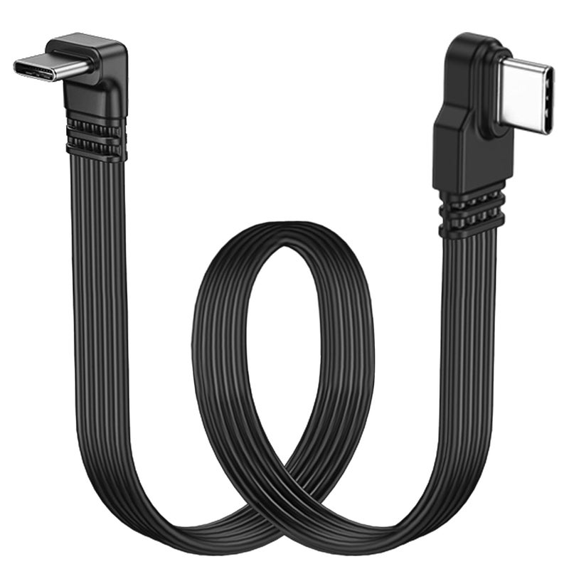 LANMINGLEL Short 90 Degree USB Type C 2.0 Flat Cable,PD 65W USB C 2.0 Fast Charge Cord,Data & Fast Charging Sync Cord,Short USB Type C Flat Soft Data Cable,for Phone (Side to Angle, 0.3M) - Image 1
