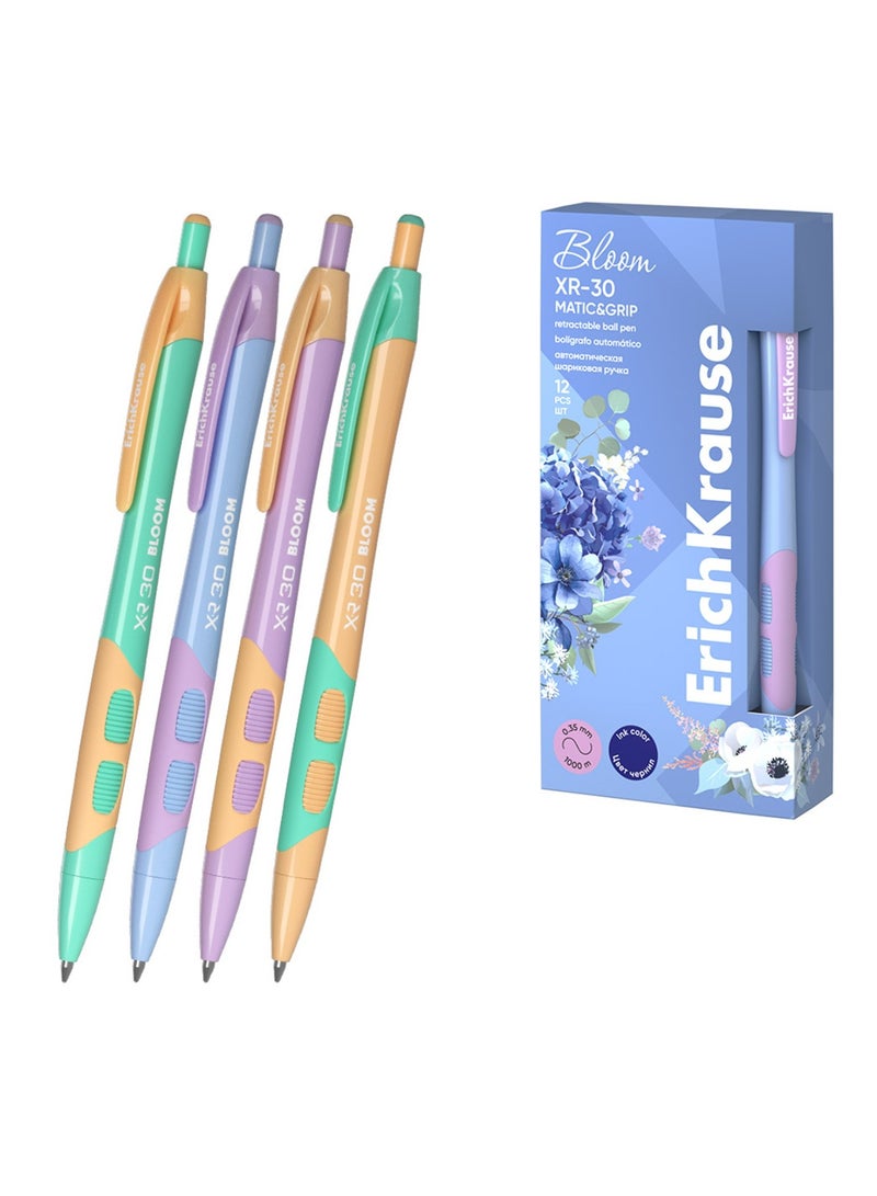 ErichKrause 12-Piece XR-30 Retractable Ballpoint Pen 0.7mm Tip Assorted Barrel Colours Blue Ink - Image 3
