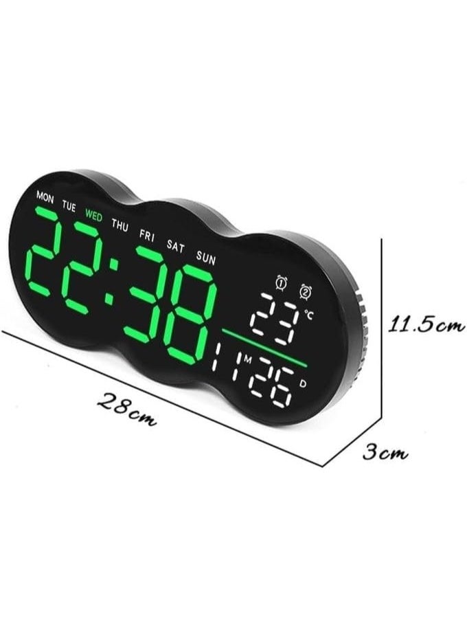 ساعة حائط رقمية LED كبيرة مع ريموت كنترول – عرض الوقت والتاريخ واليوم ودرجة الحرارة – تعتيم ليلي تلقائي – منبه مزدوج ومؤقت – مناسبة لغرفة النوم والمكتب والجراج - Image 2