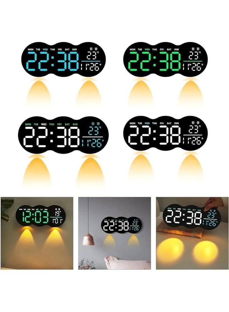 ساعة حائط رقمية LED كبيرة مع ريموت كنترول – عرض الوقت والتاريخ واليوم ودرجة الحرارة – تعتيم ليلي تلقائي – منبه مزدوج ومؤقت – مناسبة لغرفة النوم والمكتب والجراج - Image 4