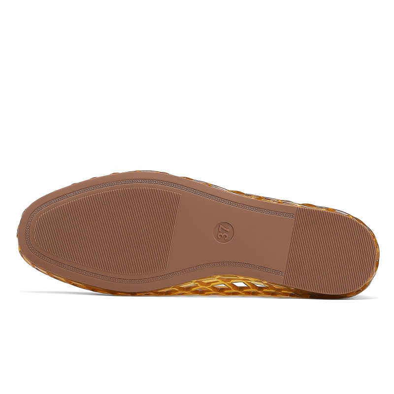 HEVA Women's Jelly Mesh Flats Breathable Clear Hollow Shoes Summer Beach Jellies Ballet Sandals(6 M US Lt Brown) - Image 5