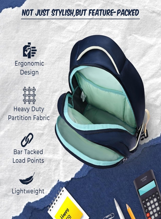 Gear Elegant 19"/35L Large Water Resistant School Bag | Casual Backpack | Daypack | Travel Backpack | Kids Bag for Boys/Girls (Navy - Beige) - Image 5