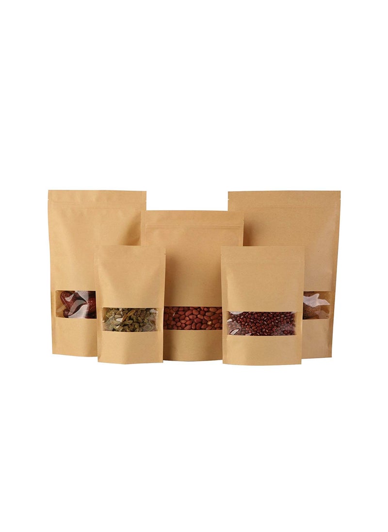 KCL - KCL Kraft Paper Stand up Pouches with Rectangle Transparent window (Food Grade) - Dimension - 4 * 6 Inches - Capacity - 100 Gms - Brown Color (With Ziplock) - Pack of 100 Pc - Image 1