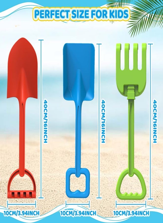 Dilabnba 16'' Kids Beach Shovels Sand Spades Toys Garden Tools, Wood Handle ABS Plastic Spade Rake Scoop for Digging Sandbox Gardening Snow Backyard Summer Outdoor Toy 3 PCS, Blue/Green/Red - Image 5