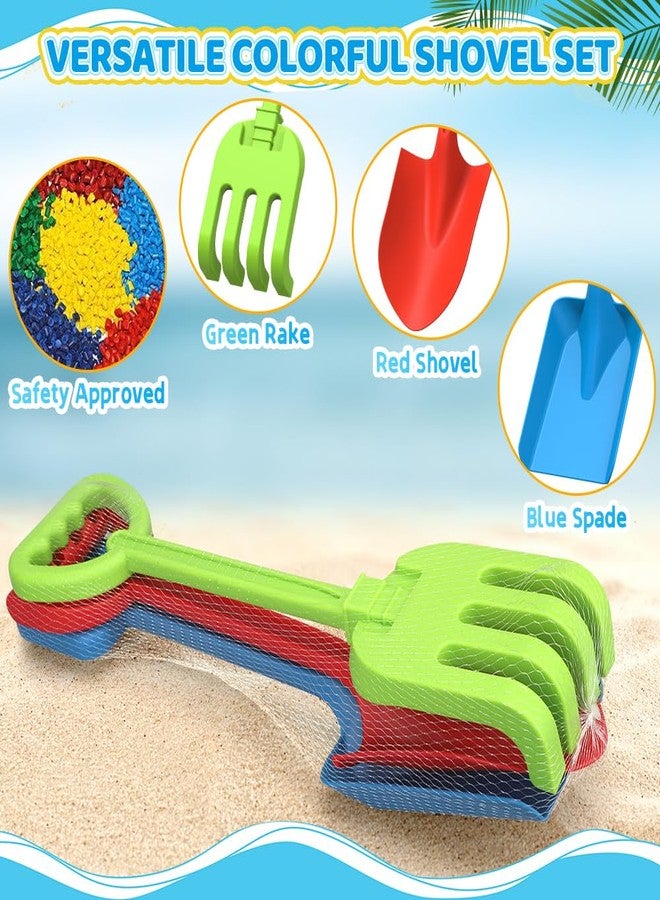 Dilabnba 16'' Kids Beach Shovels Sand Spades Toys Garden Tools, Wood Handle ABS Plastic Spade Rake Scoop for Digging Sandbox Gardening Snow Backyard Summer Outdoor Toy 3 PCS, Blue/Green/Red - Image 2