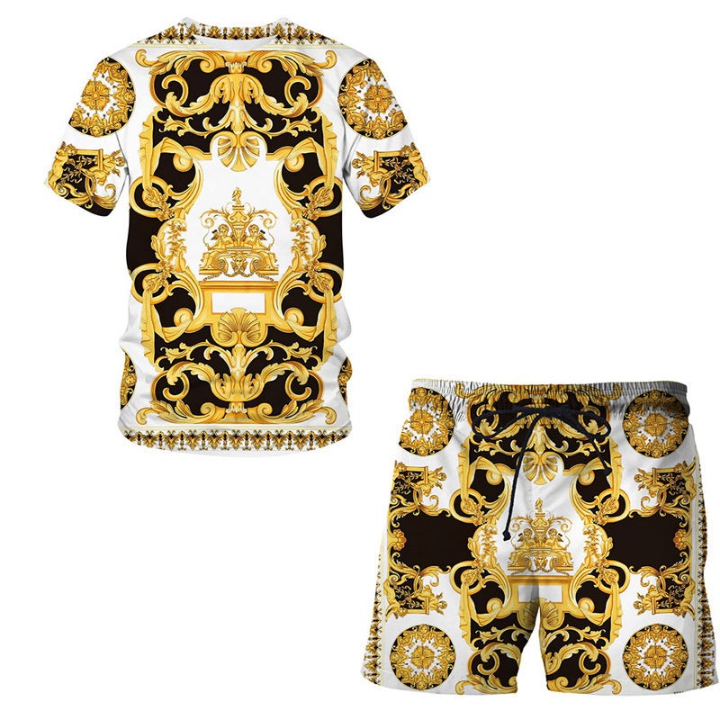 European Code Hawaii Seaside 3D Printing Men'S Casual Loose Suit Beach Short Sleeve Shorts - Image 1