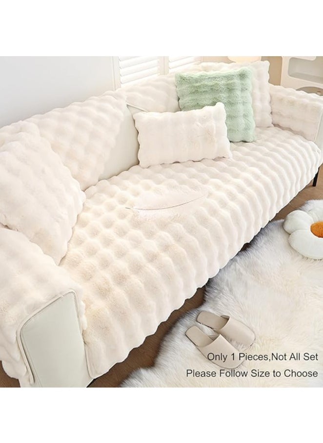 Generic - Thickened rabbit plush high-grade sofa cushion, non-slip off-white sofa cover, super comfortable plush cover (70×70cm) - Image 1