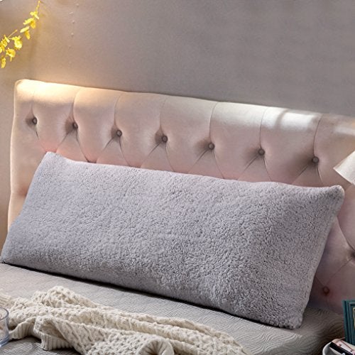 Reafort Ultra Soft Sherpa Body Pillow Cover/Case with Zipper Closure 21"x54" (21"x54" Body Pillow Cover, Silver Grey) - Image 1